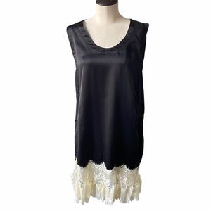 Retro Silk Black Dress With Cream Lace Hem